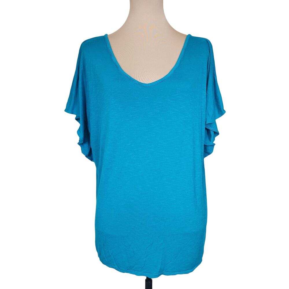 Whereabouts Teal Flutter Sleeve Blouse
